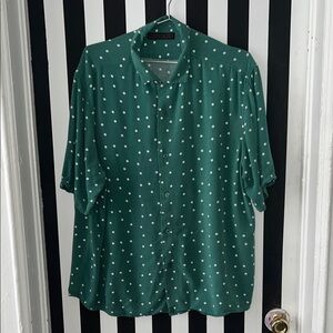 Green Polka Dot Button-Up Shirt